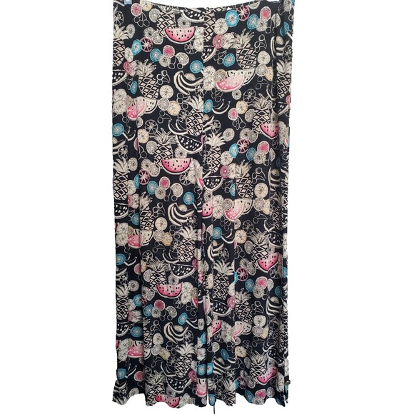 Chico's Travelers Slinky Knit Fruit Print Wide-Leg Palazzo Pants Pull-On Sz 2 L - Picture 1 of 7